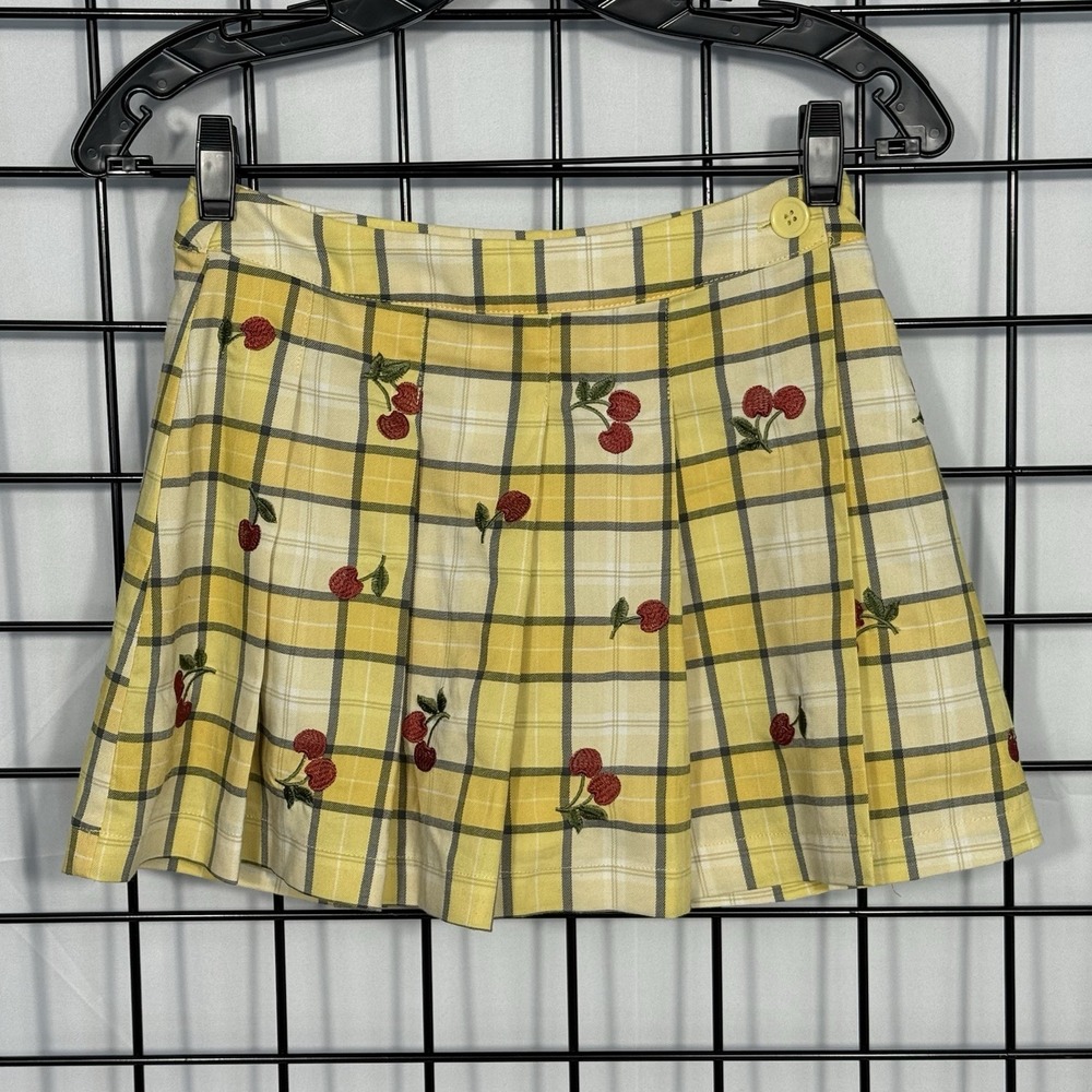 Plaid Pleated Mini Skort Womens XS Yellow Black 90s Clueless Schoolgirl Academia